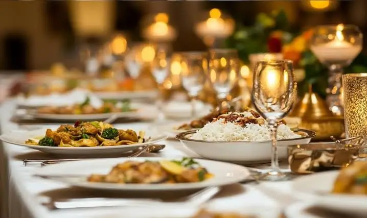 Corporate catering buffet set up for a business lunch in a London office meeting room
