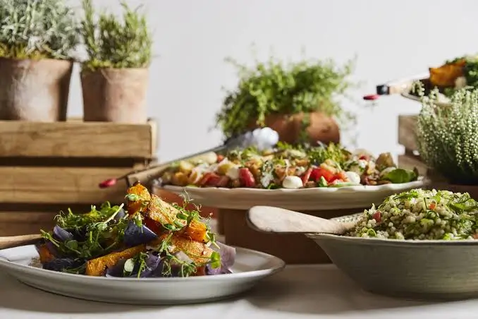 Corporate event catering buffet set up in a London office meeting room