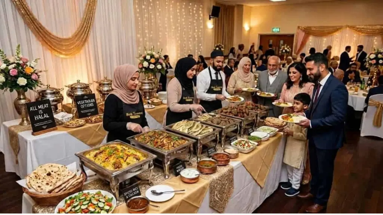 Halal food caterer serving a family gathering in London.