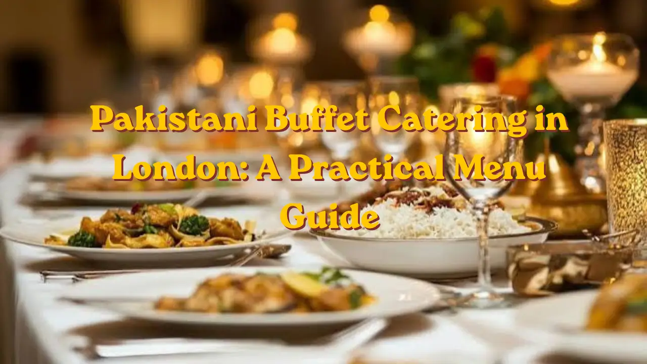 Pakistani buffet catering spread laid out for a London event.