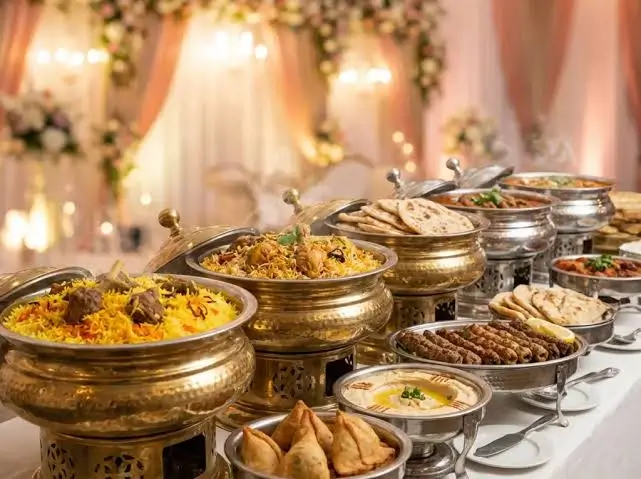 Event planner discussing menu options with a corporate catering service in London during a tasting